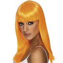 Peluca naranja con flequillo y melena larga para disfraz 