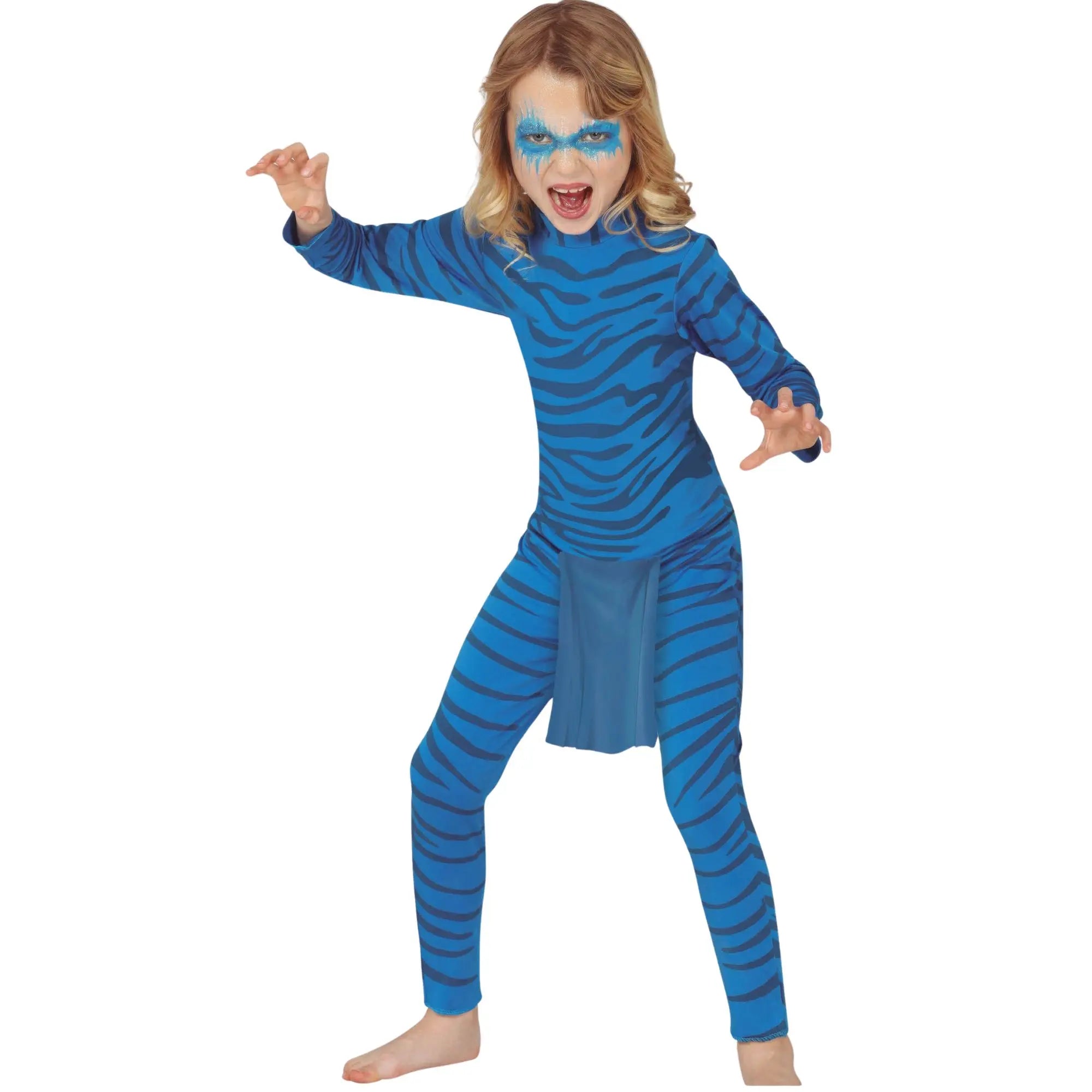 Disfraz de felino azul infantil con mono cómodo para Carnaval y fiestas escolares