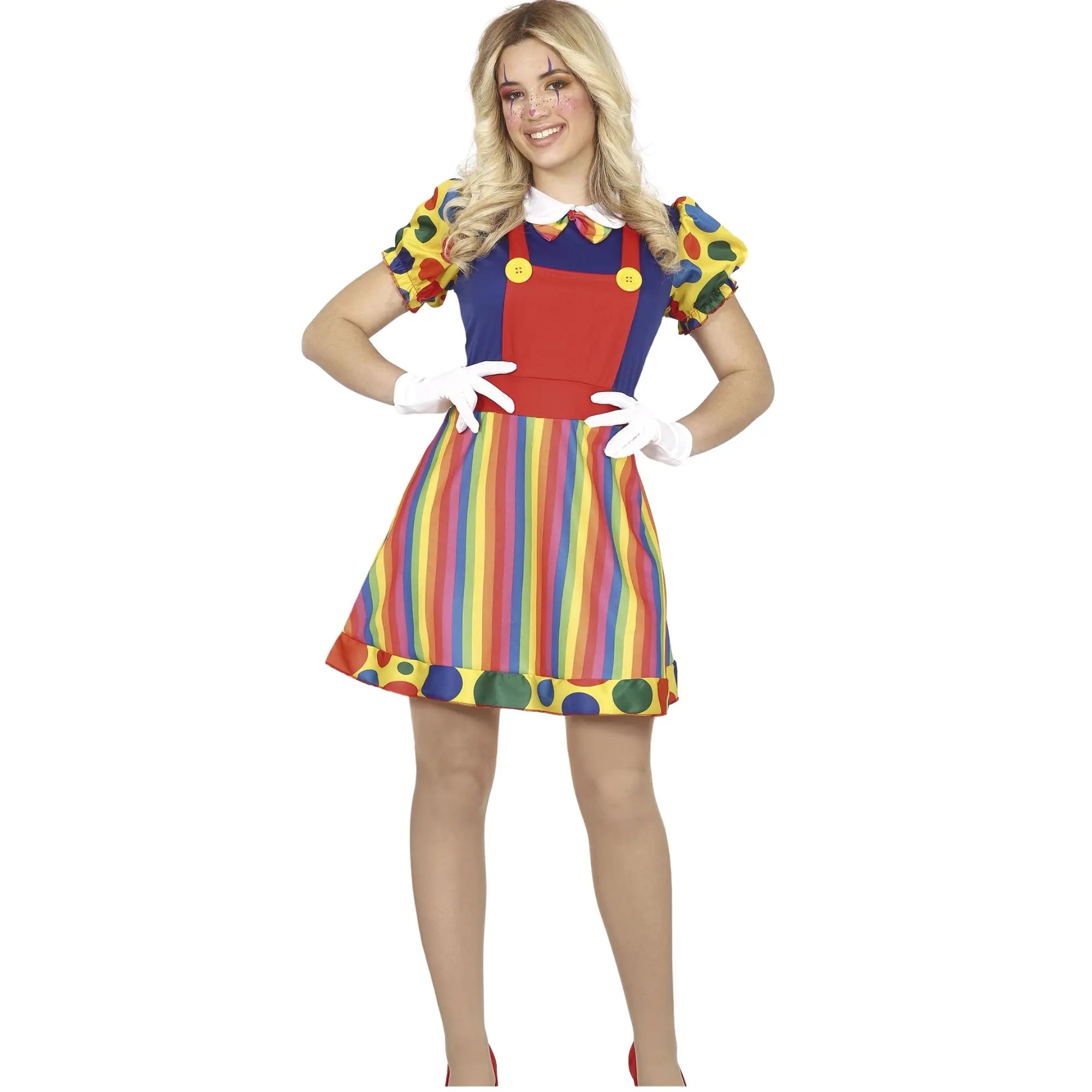 Disfraz de clown para mujer con vestido de colores estilo circo ideal para Carnaval y fiestas