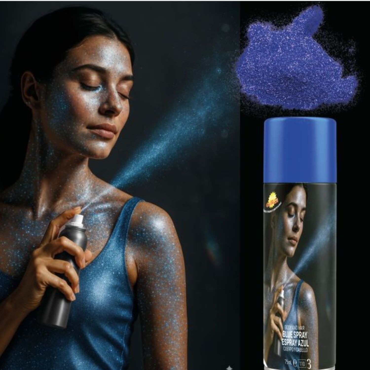 Spray Maquillaje Brillo Color Azul Tienda de disfraces online - Mercadisfraces