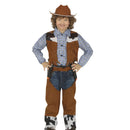 Disfraz de vaquero del oeste infantil con chaleco, cubrepantalón y camisa para Carnava