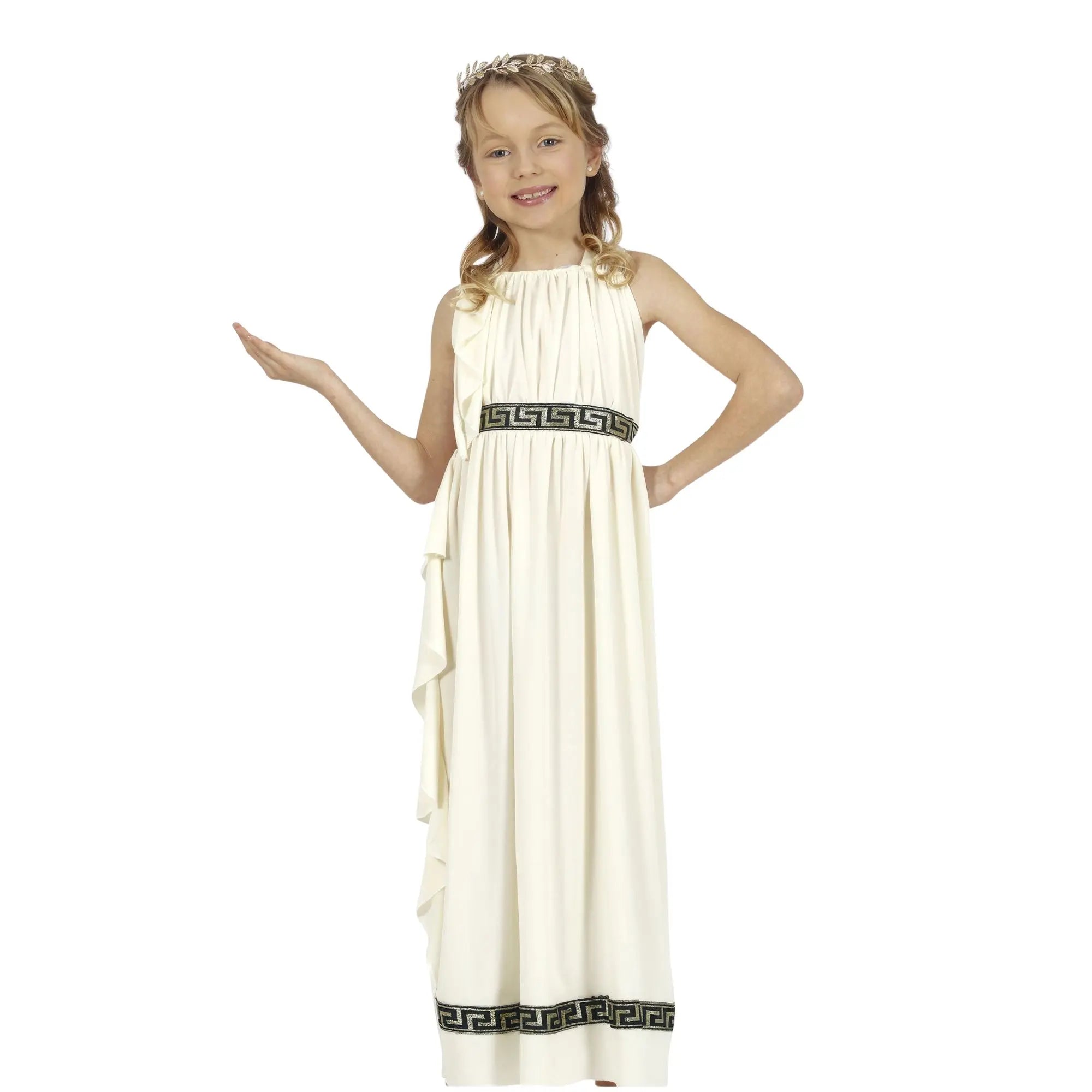 Disfraz de griega infantil con vestido blanco de estilo clásico para Carnaval y fiestas escolares