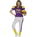 Disfraz de jugadora de fútbol americano para mujer con hombreras, camiseta y pantalón deportivo