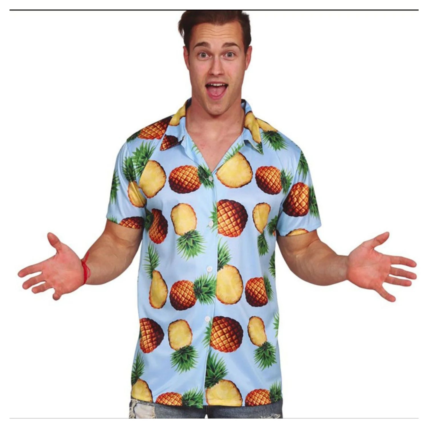 Camisa hawaiana de piñas para hombre con estampado tropical ideal para fiestas de verano y temática hawaiana