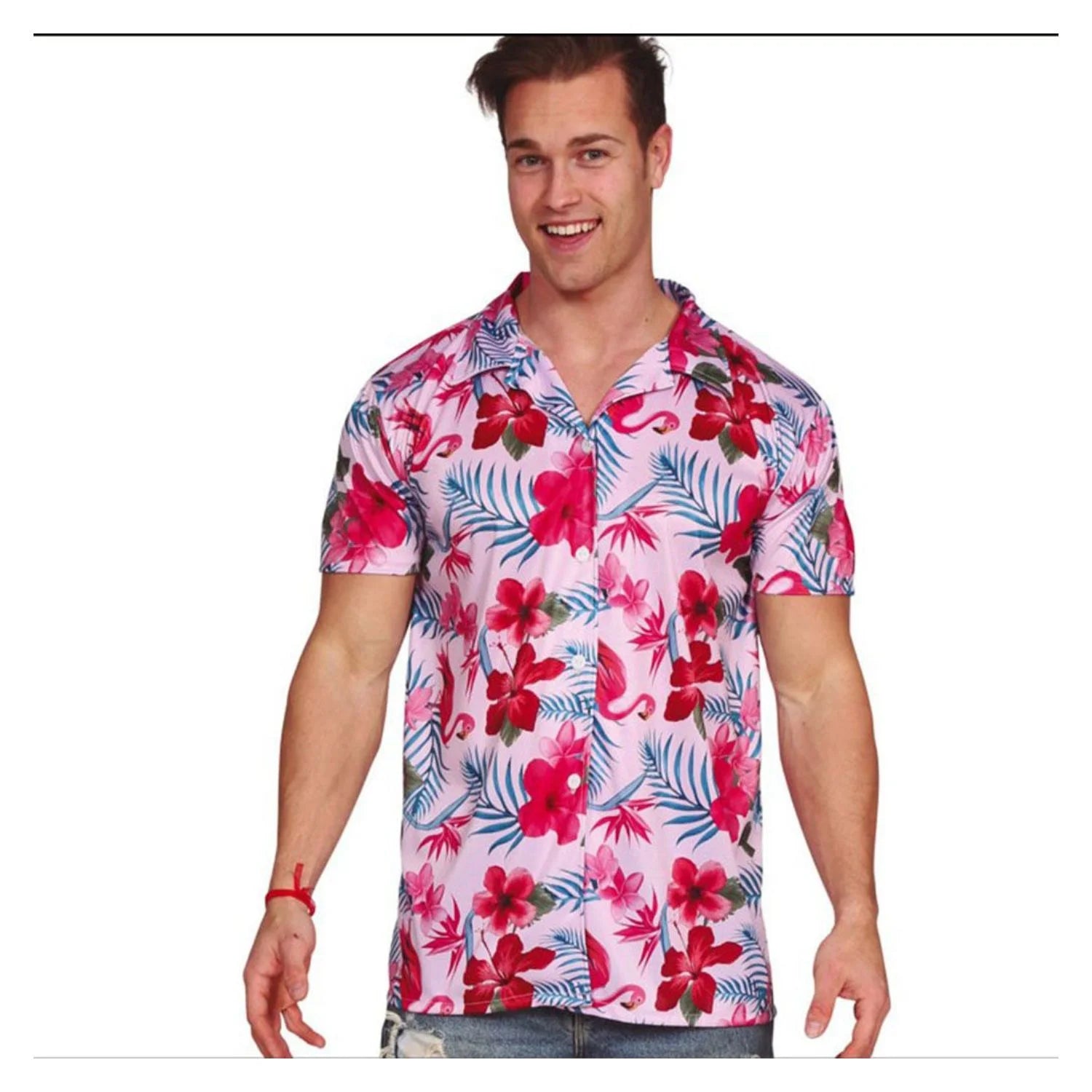 Camisa hawaiana de flamencos para hombre con estampado tropical ideal para fiestas de verano y temática hawaiana