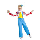 Disfraz de payaso de rayas infantil con camisa, corbata, pantalón con tirantes y tocado colorido para Carnaval