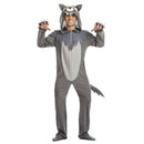 Disfraz de lobo para adulto con mono gris con cola y cabeza de lobo incluida