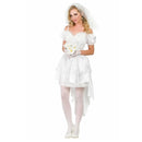 Disfraz de novia para adulto con vestido blanco largo, velo y guantes ideal para Carnaval o despedidas de soltero
