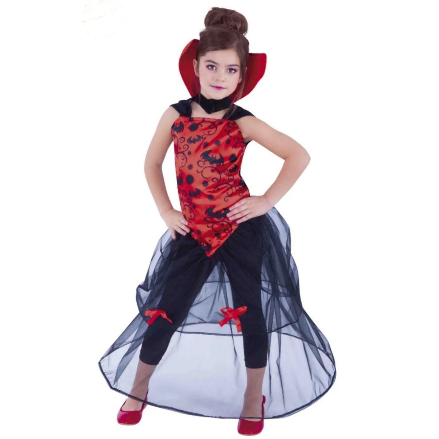 Disfraz Vampiresa de la Noche infantil rojo y negro con vestido y falda de tul