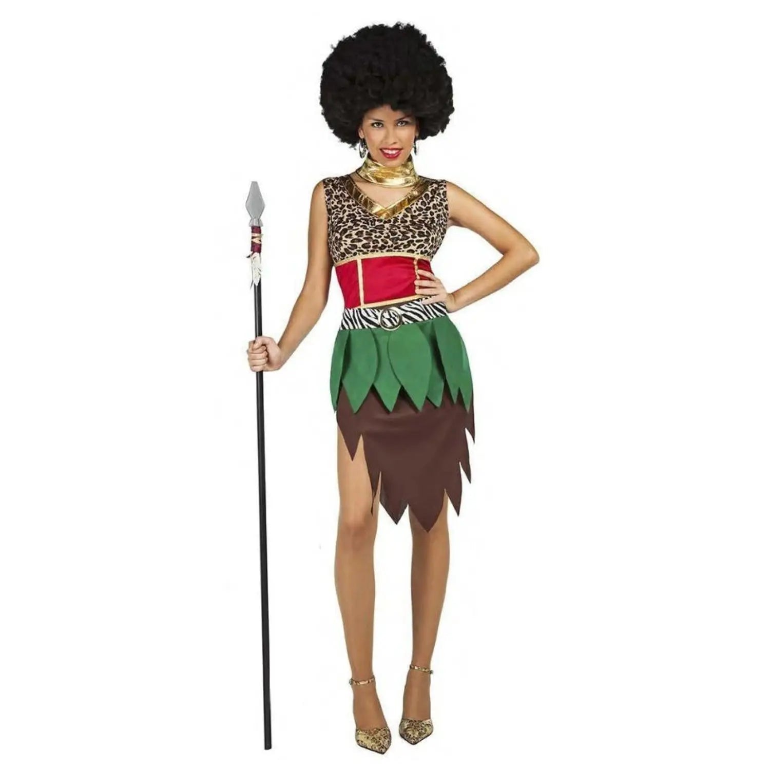Disfraz de africana para mujer adulta con vestido y accesorios de hojas ideal para Carnaval y fiestas temáticas