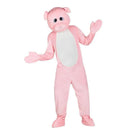 Disfraz de cerdo de peluche para adulto con mono rosa, cola, manoplas, cubrezapatos y cabeza incluida