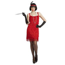 Disfraz de Charleston rojo para mujer adulta con vestido de flecos y cinta de cabeza con plumas estilo años 20