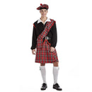 Disfraz de escocés para adulto con camisa, kilt tradicional, cinturón y boina negra ideal para Carnaval o fiestas temáticas