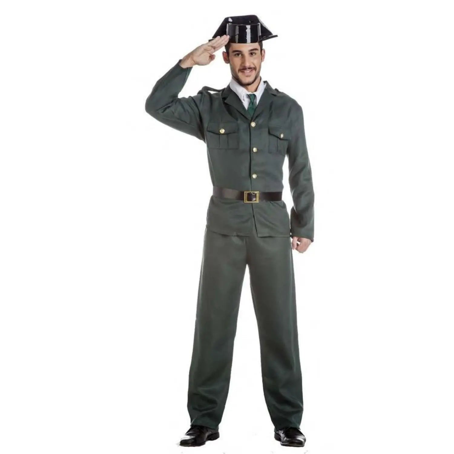 Disfraz de Guardia Civil para adulto con chaqueta, pantalón, cinturón y sombrero completo para Carnaval