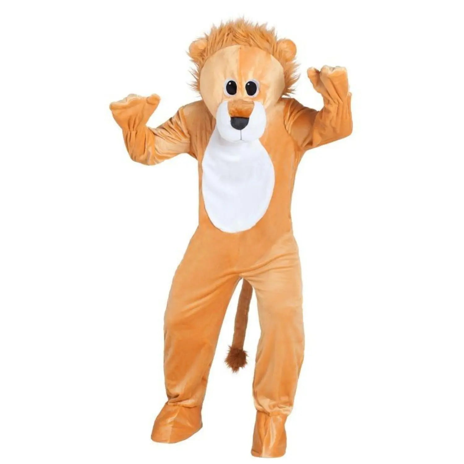 Disfraz de león de peluche para adulto con mono, cola, manoplas, cubrezapatos y cabeza incluida