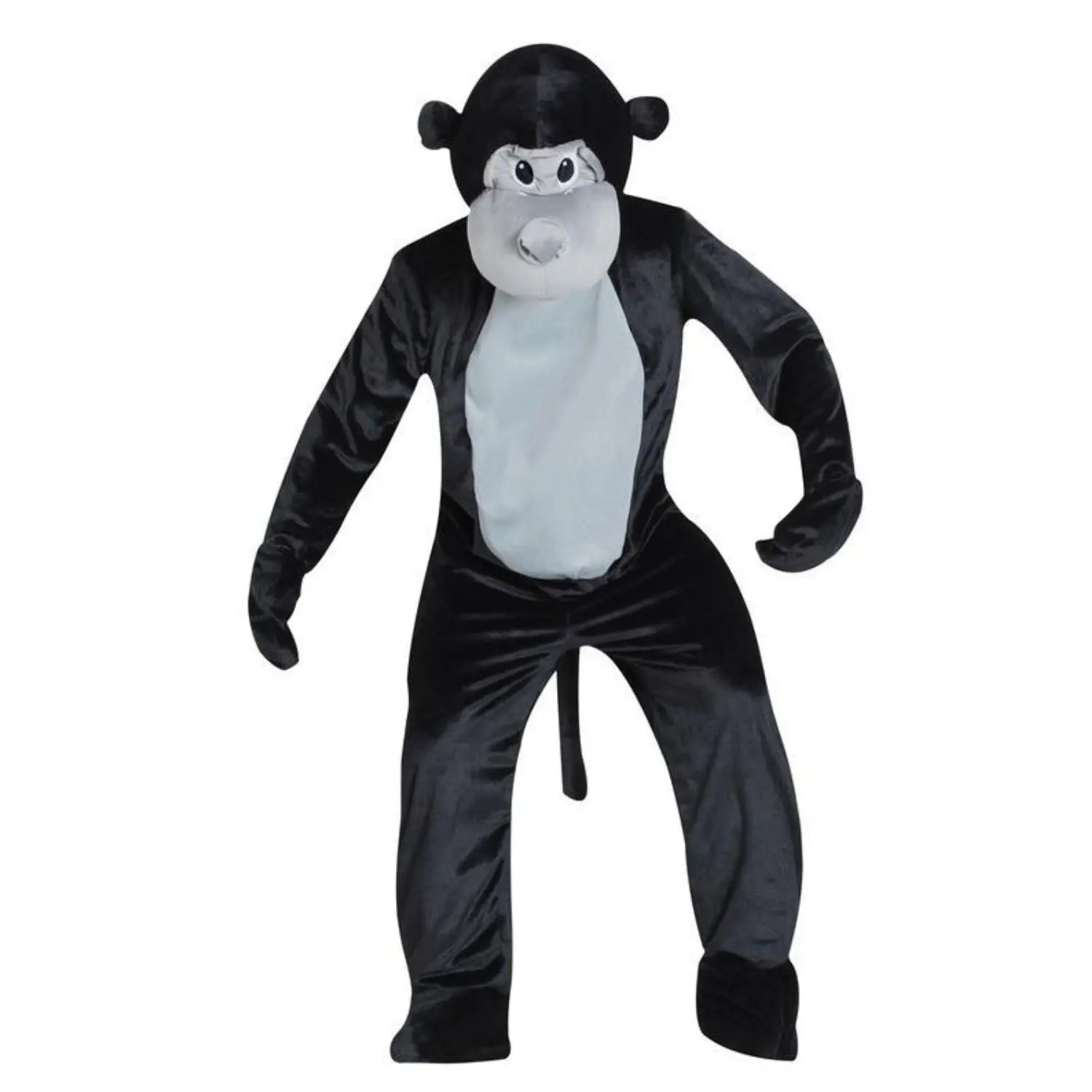 Disfraz de mono de peluche para adulto con mono marrón, cola, manoplas, cubrezapatos y cabeza incluida