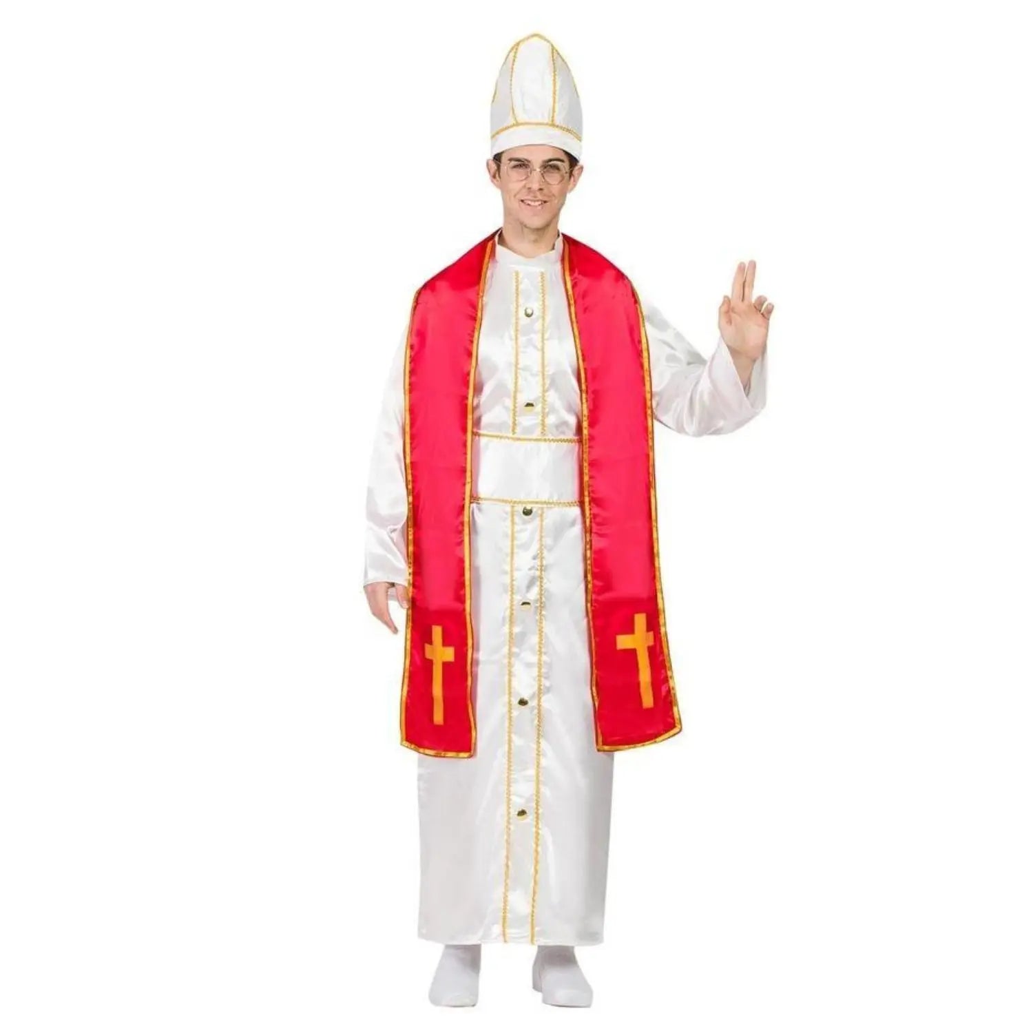 Disfraz de Papa Santo para adulto con mitra, túnica, estola y fajín para Carnaval o fiestas temáticas