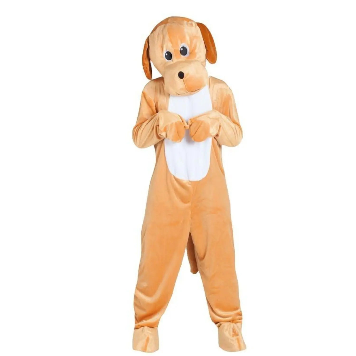 Disfraz de perro de peluche para adulto con mono, cola, manoplas, cubrezapatos y cabeza incluida