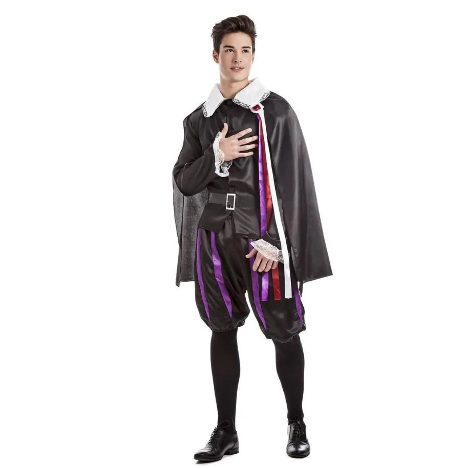 Disfraz de tuno para adulto con camisa, pantalón, capa y cinturón ideal para Carnaval y fiestas tradicionales