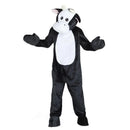 Disfraz de vaca de peluche para adulto con mono blanco y negro, cola, manoplas, cubrezapatos y cabeza incluida