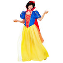 Disfraz Blancanieves infantil con vestido amarillo, capa roja y lazo para Carnaval