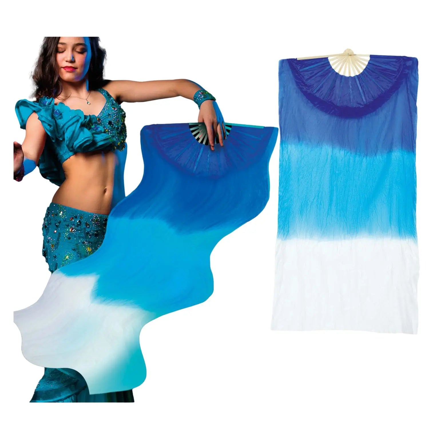 abanico azul y blanco complemento para disfraz árabe o danza del vientre ideal para Carnaval y espectáculos