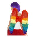 alas multicolor de plumas complemento para look de fantasía o arcoíris en fiestas temáticas
