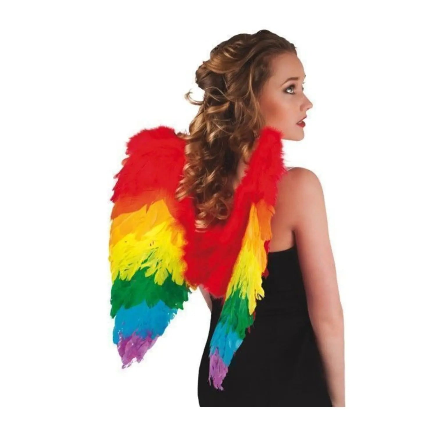 alas de plumas multicolor complemento para look de fantasía o arcoíris en fiestas temáticas