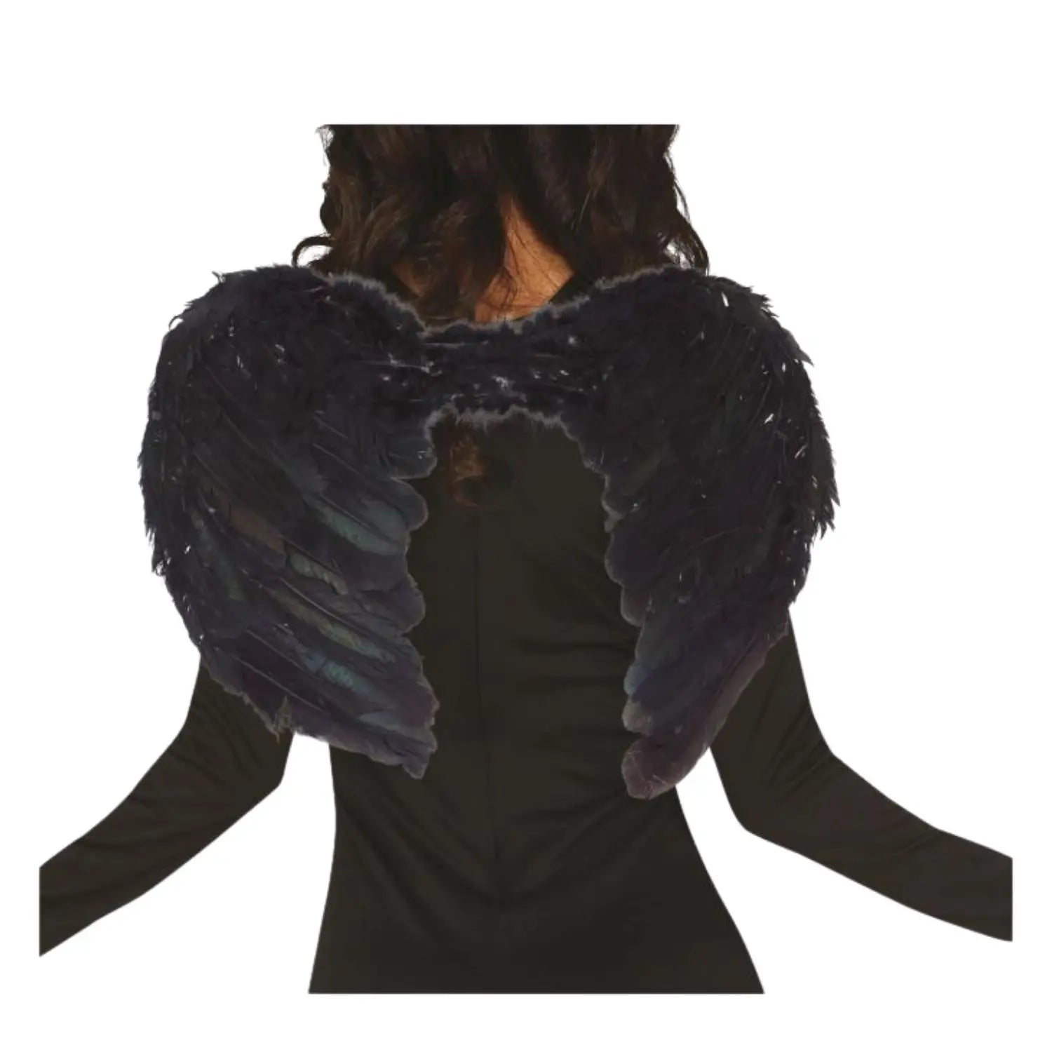 alas negras de plumas complemento para look gótico o fantasía oscura en Halloween y fiestas temáticas