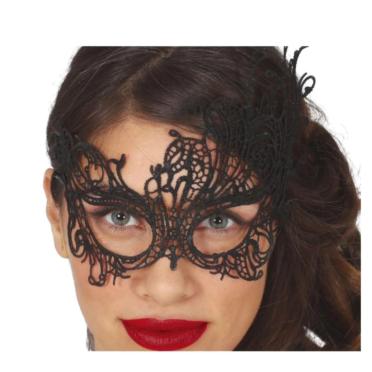 antifaz negro de filigrana en tela para look elegante máscara o fiesta temática sofisticada