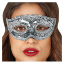 Antifaz de lentejuelas plata para disfraces y bailes de máscaras