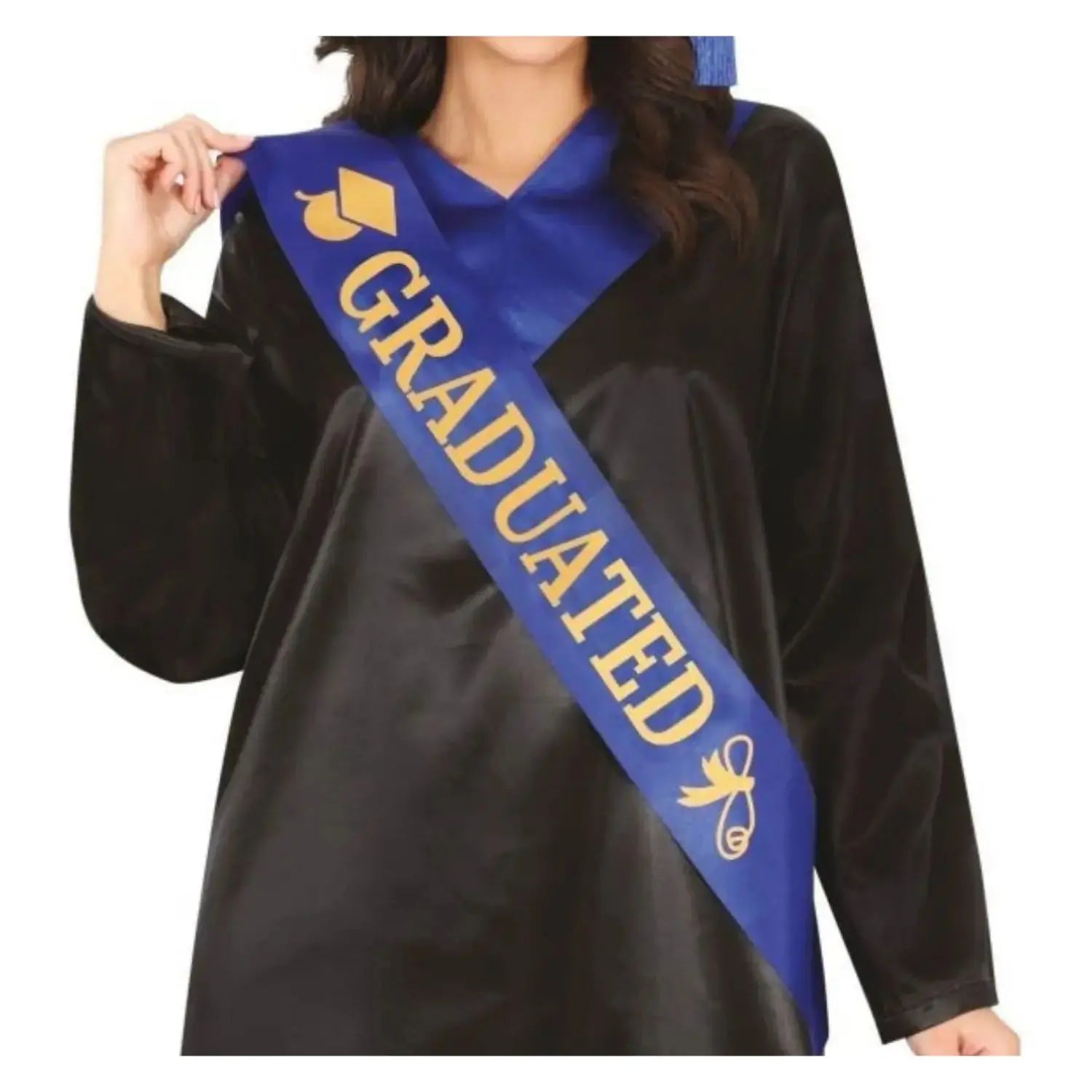 banda azul de graduado con letras doradas graduated complemento para look de graduación o fiesta temática