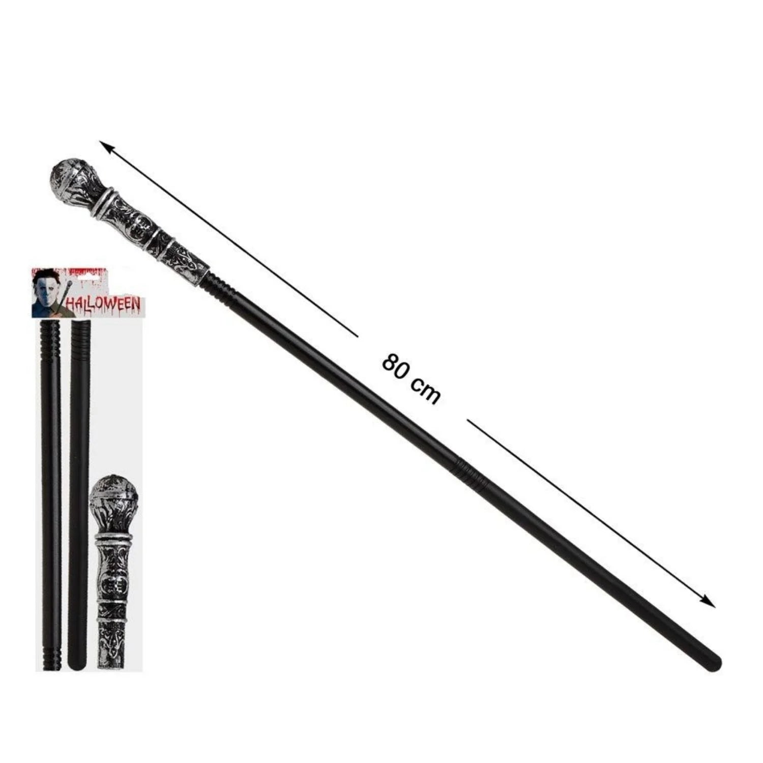 Bastón negro de 80 cm para completar disfraces elegantes y personajes clásicos