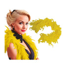 boa amarilla de plumas complemento para look de cabaret o glamour en fiestas temáticas