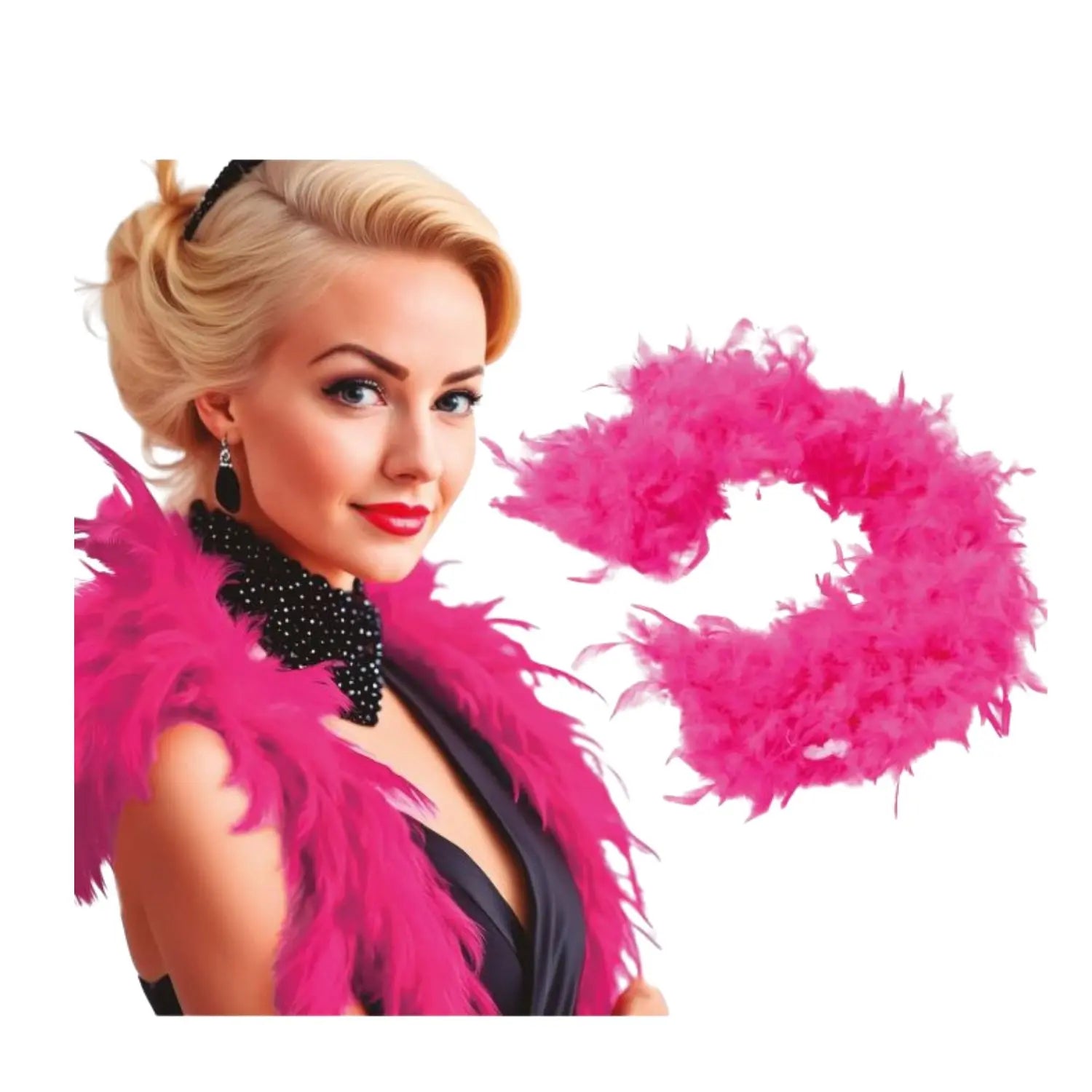 boa fucsia de plumas complemento para look de cabaret o glamour en fiestas temáticas