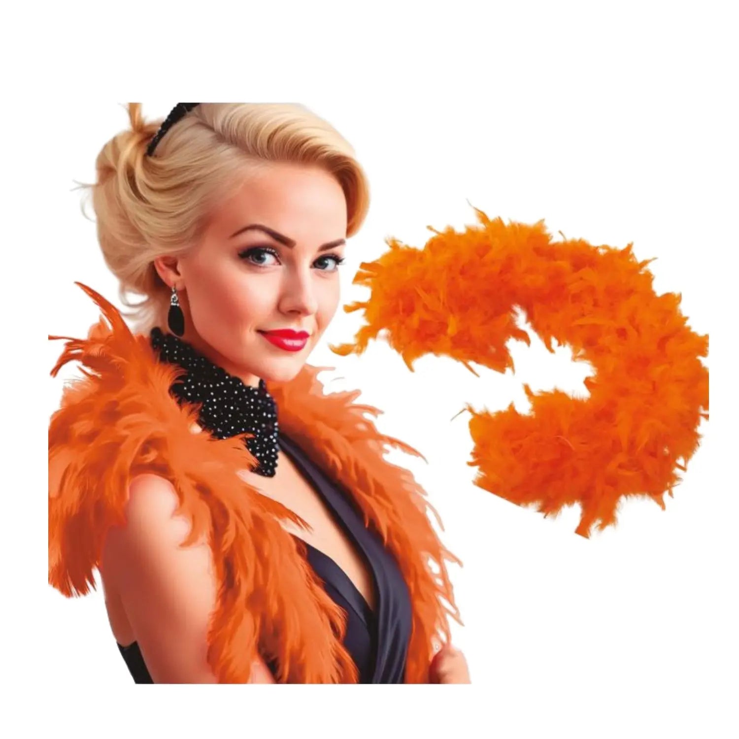 boa naranja de plumas complemento para look de fantasía o carnaval en fiestas temáticas