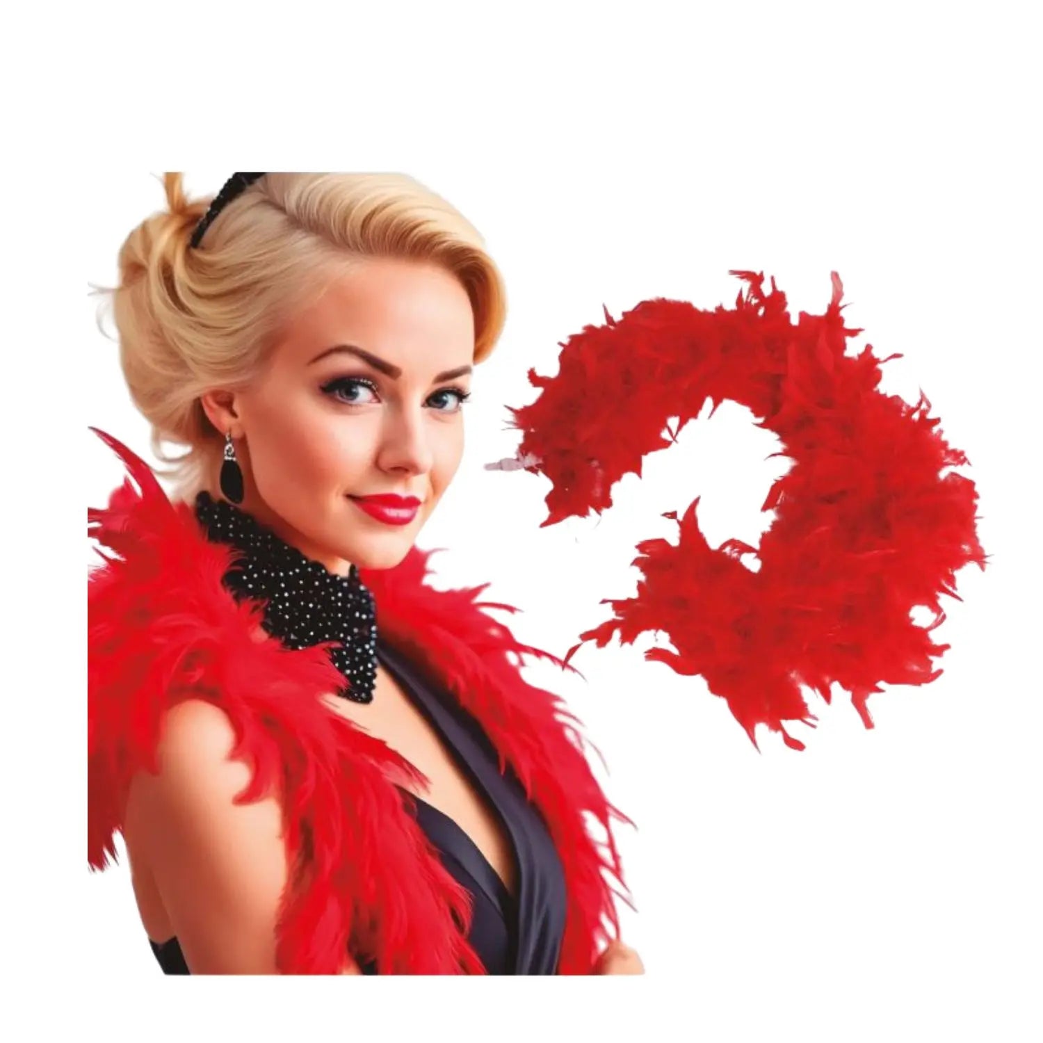 boa roja de plumas complemento para look de cabaret o burlesque en fiestas temáticas