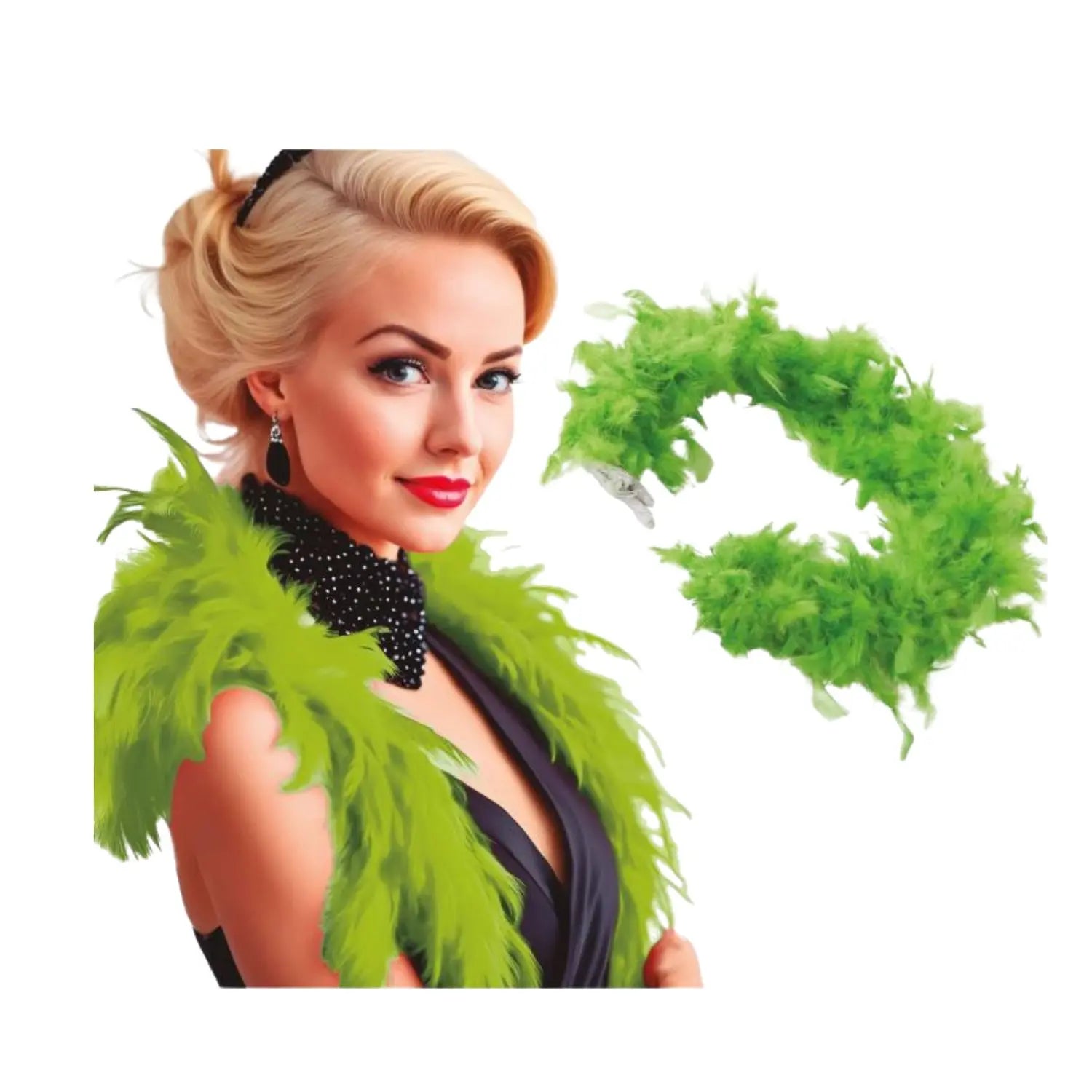 boa verde pistacho de plumas complemento para look de fantasía o glamour en fiestas temáticasboa verde pistacho de plumas complemento para look de fantasía o glamour en fiestas temáticas