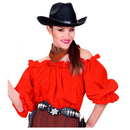 Camisa de pirata para mujer roja con hombros descubiertos estilo vaquera y pirata