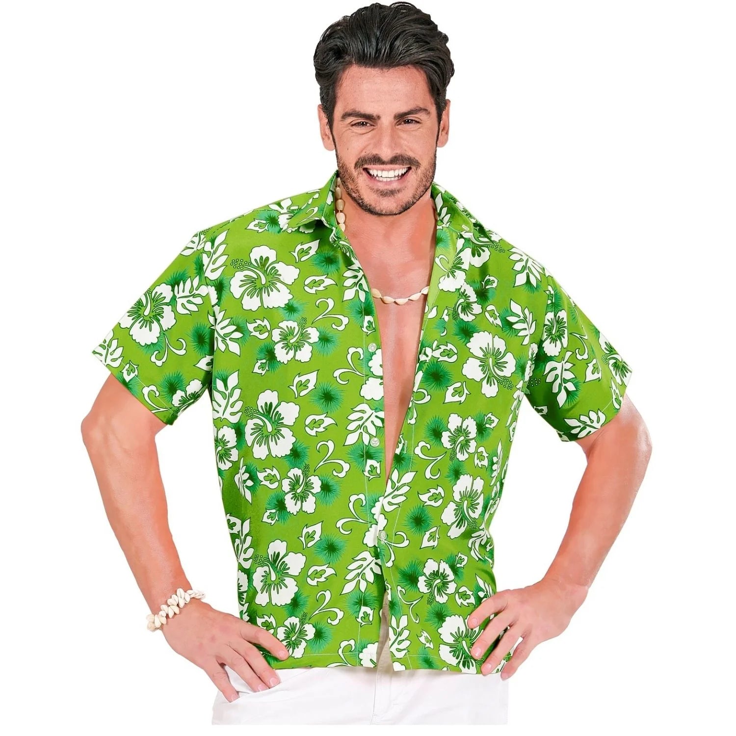 Camisa de flores hawaiana verde talla XL para adulto con estampado tropical multicolor