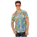 Camisa hawaiana fondo azul para adulto con estampado tropical