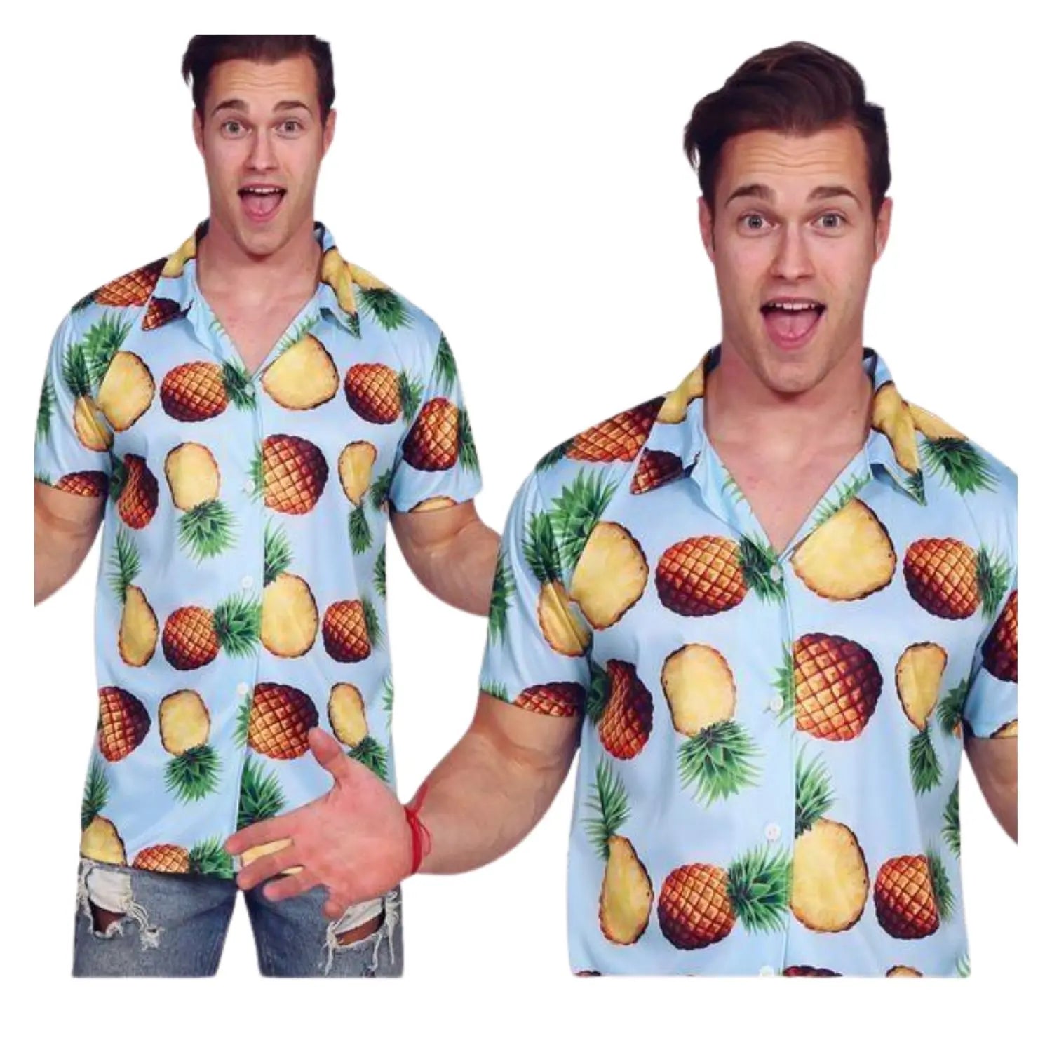 Camisa hawaiana de piñas para hombre con estampado tropical ideal para fiestas de verano y temática hawaiana