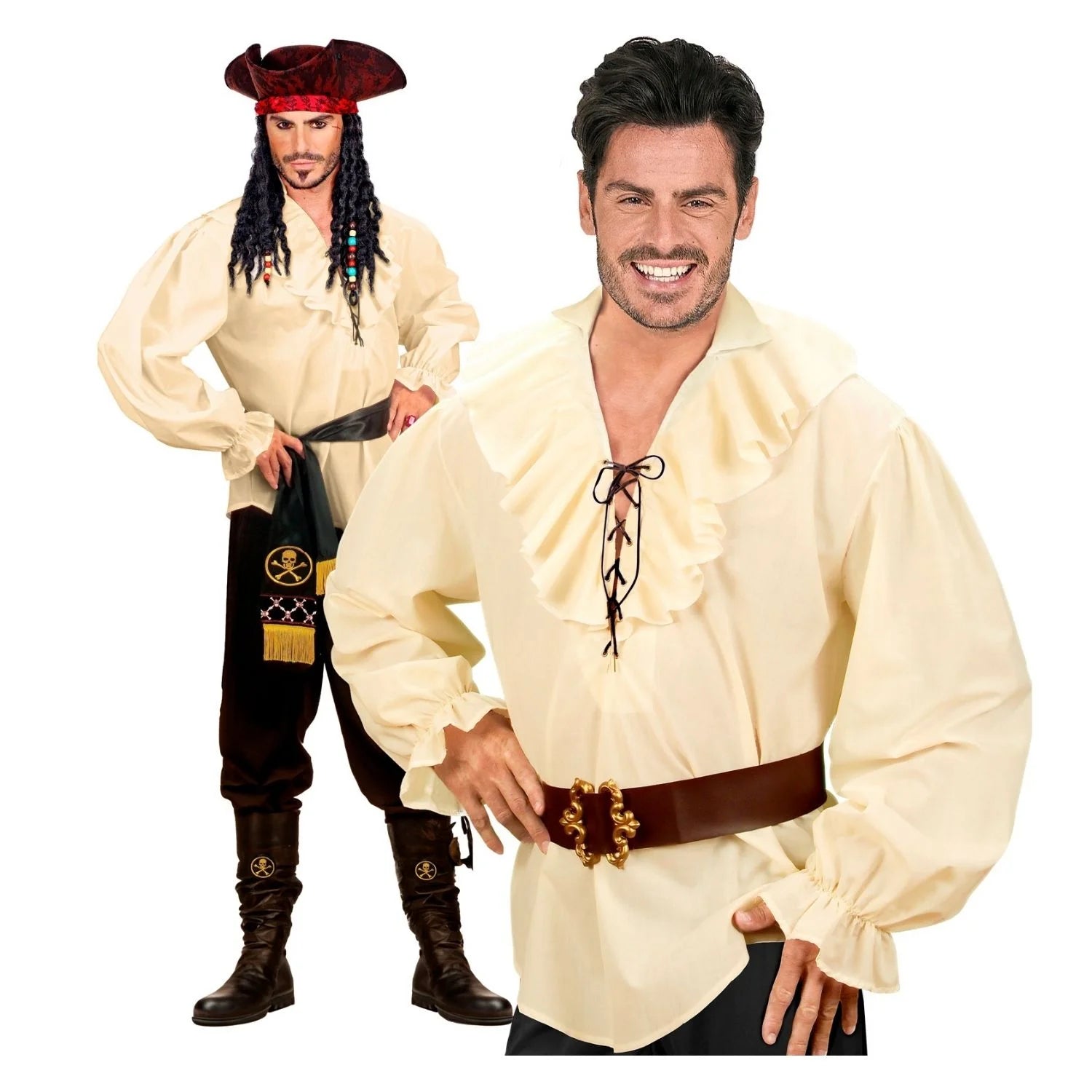 Camisa de pirata beige para adulto ideal para disfraces medievales y personajes de época