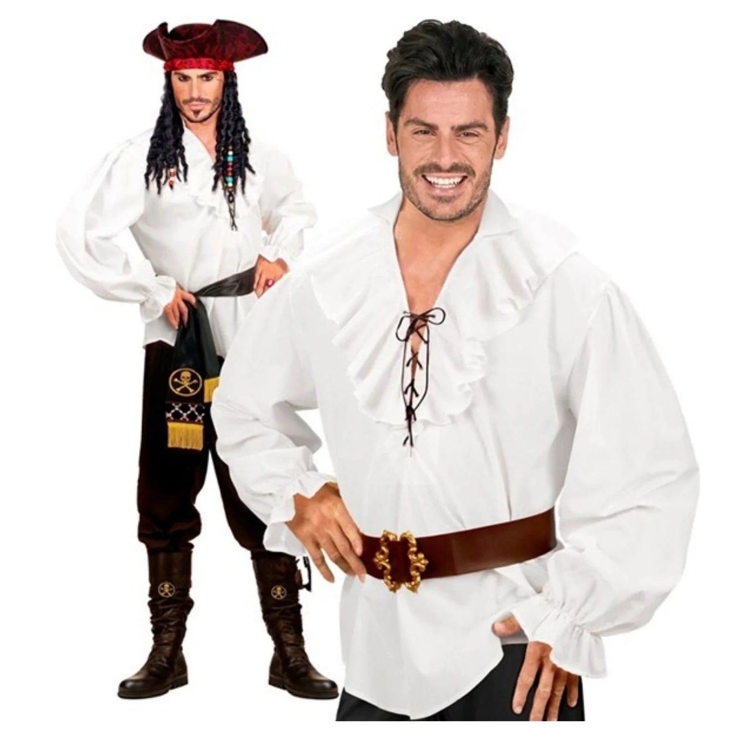 Camisa de pirata blanca para adulto ideal para disfraces medievales y personajes de época