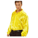Camisa de raso con chorreras amarilla talla XL para adulto
