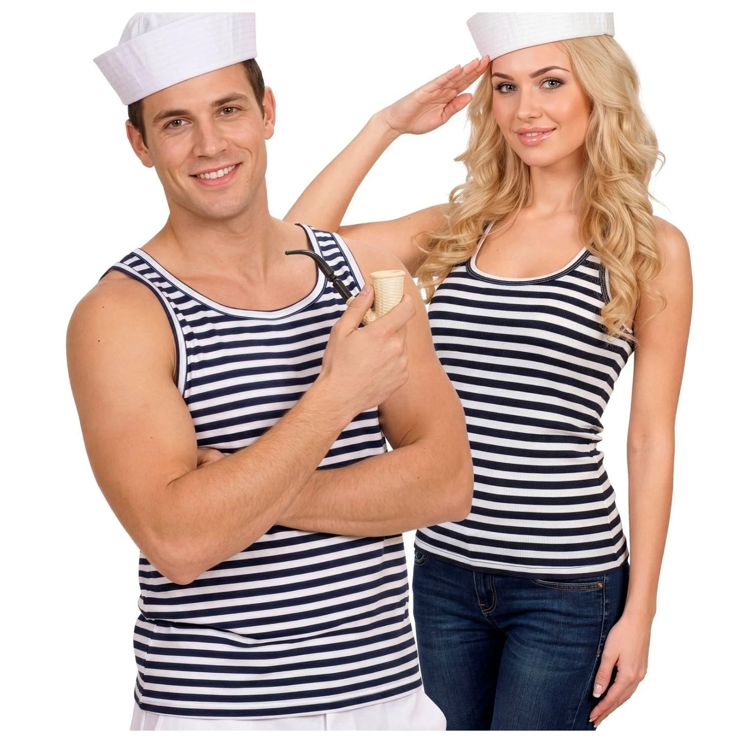 Camisa sin mangas de marinero unisex con diseño clásico de rayas marineras