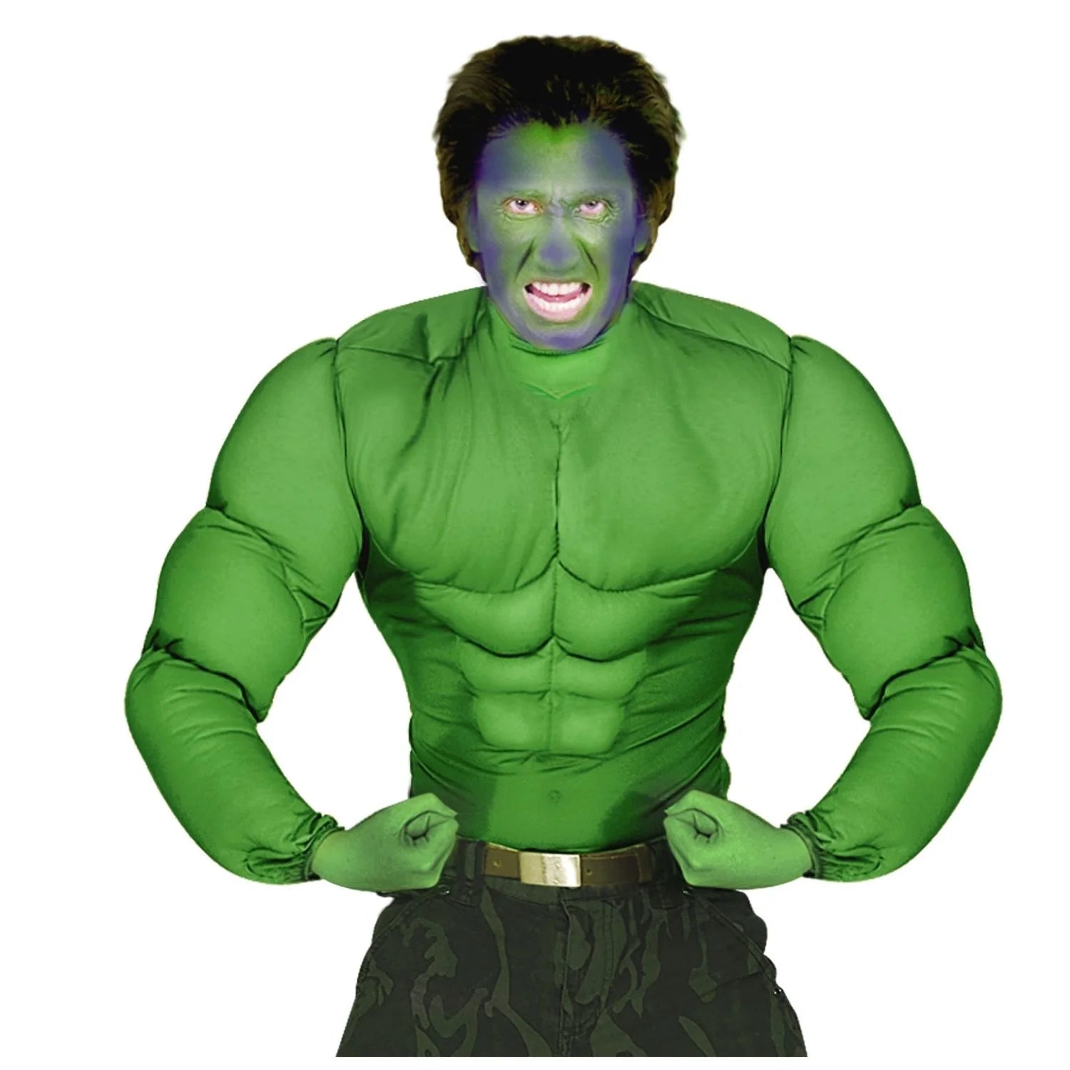 Camisa Super Músculos Verde con pecho musculoso para disfraz de Hulk