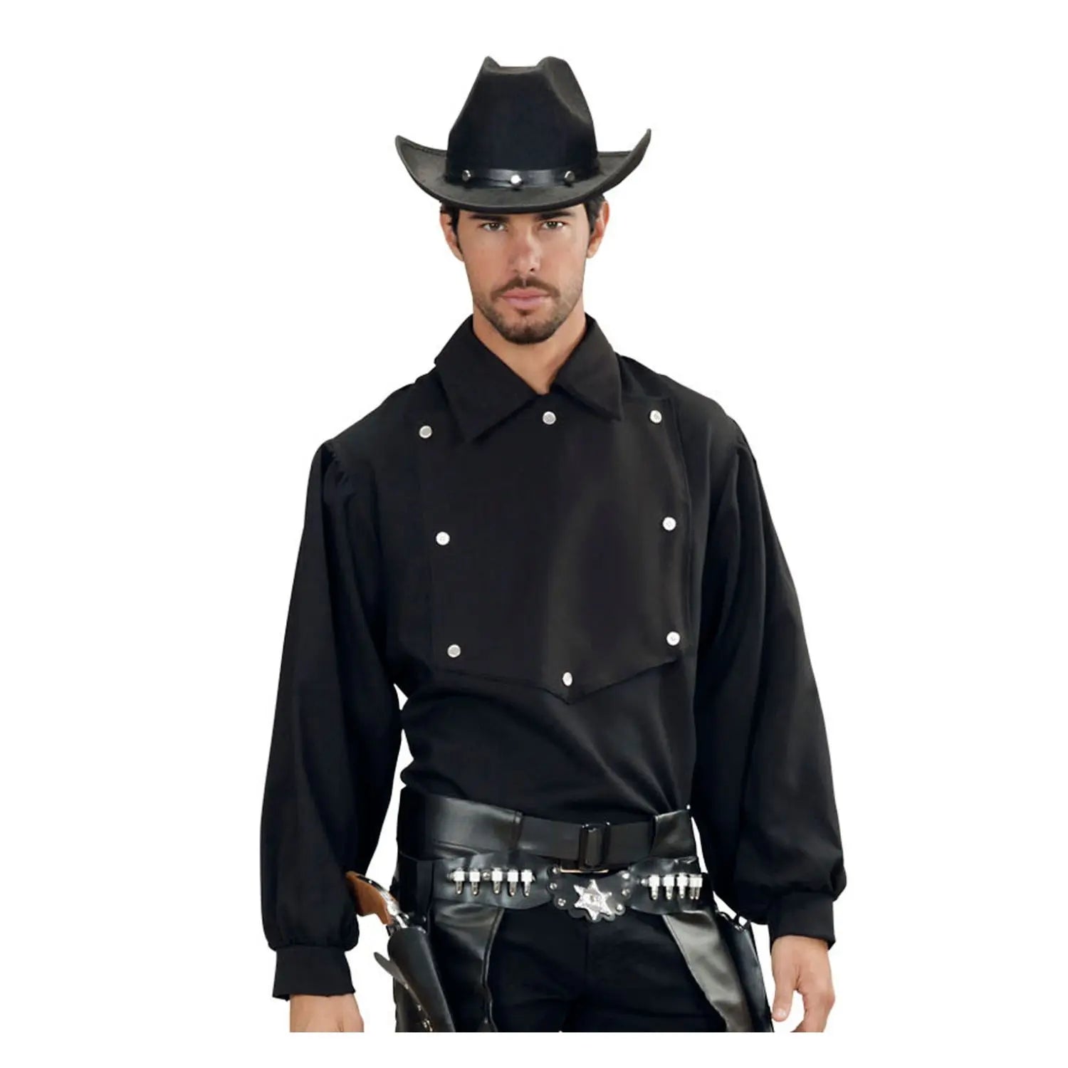 Camisa de vaquero negra de manga larga para disfraces de cowboy, sheriff, pistolero y personajes del Lejano Oeste