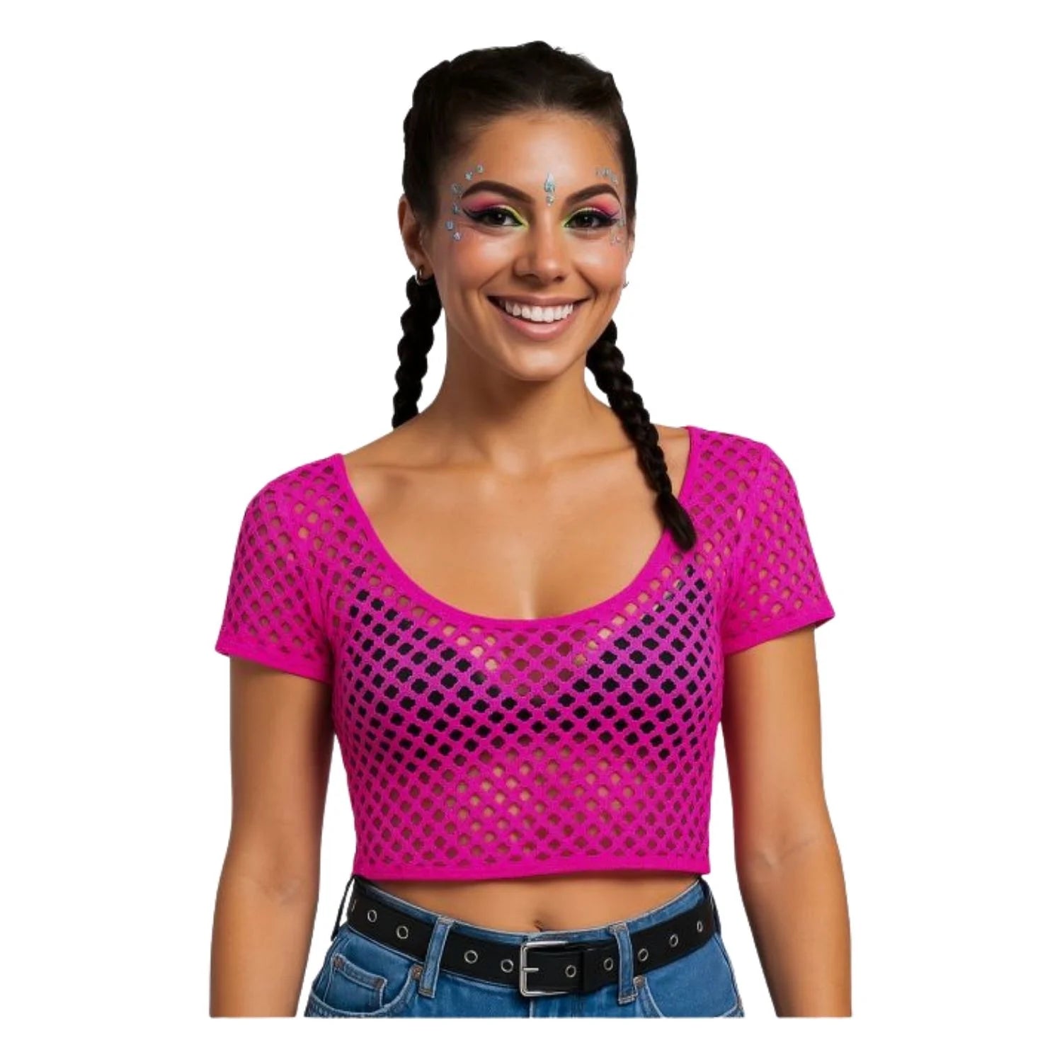 camiseta de red rosa neón complemento para look festival rave moderno