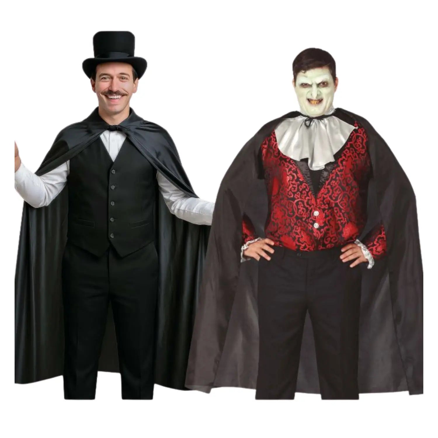 Capa negra para adulto de 130 cm ideal para disfraces de vampiro, mago, hechicero y personajes de Halloween